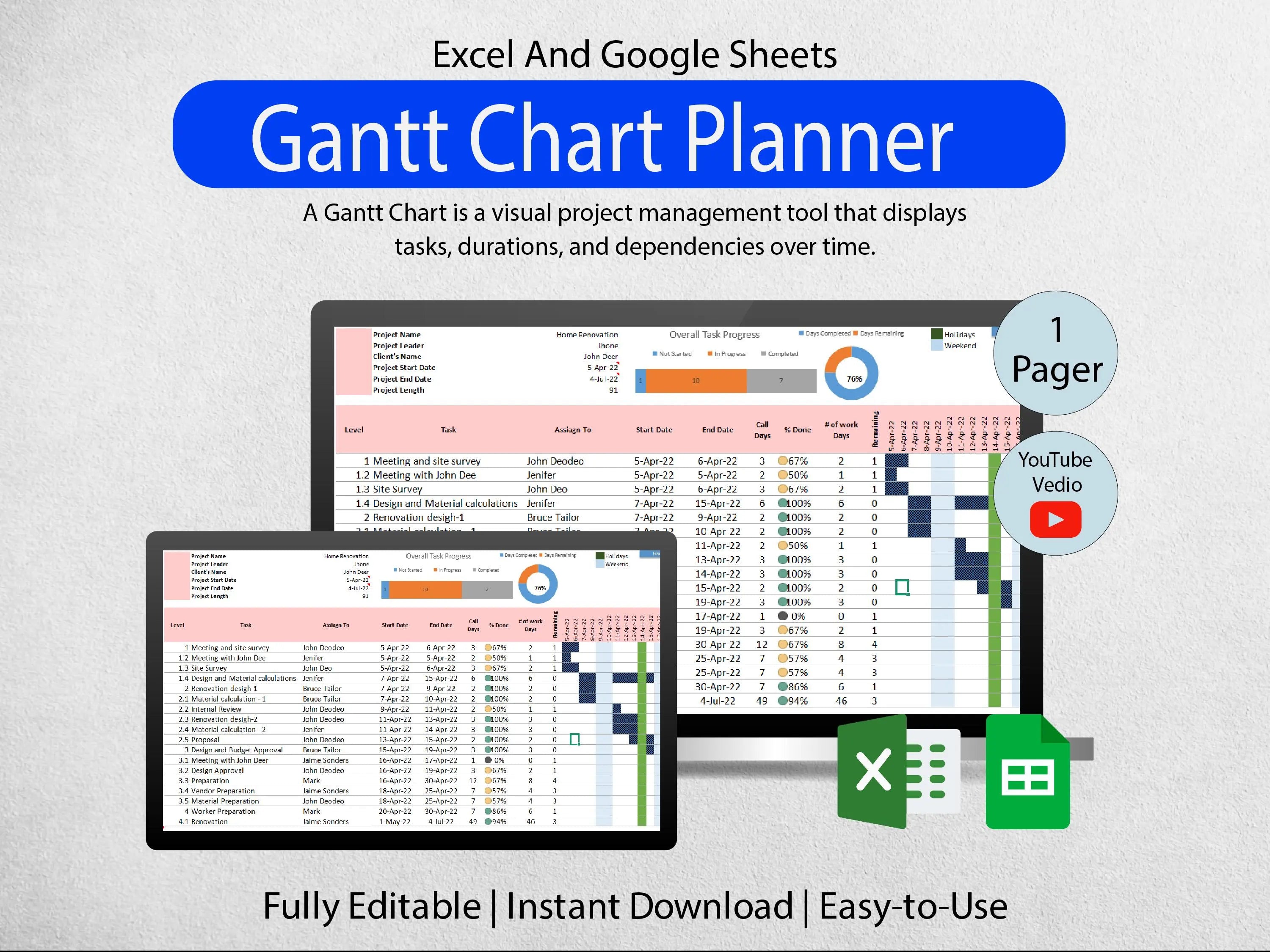 Gantt Chart Project Planner Templates