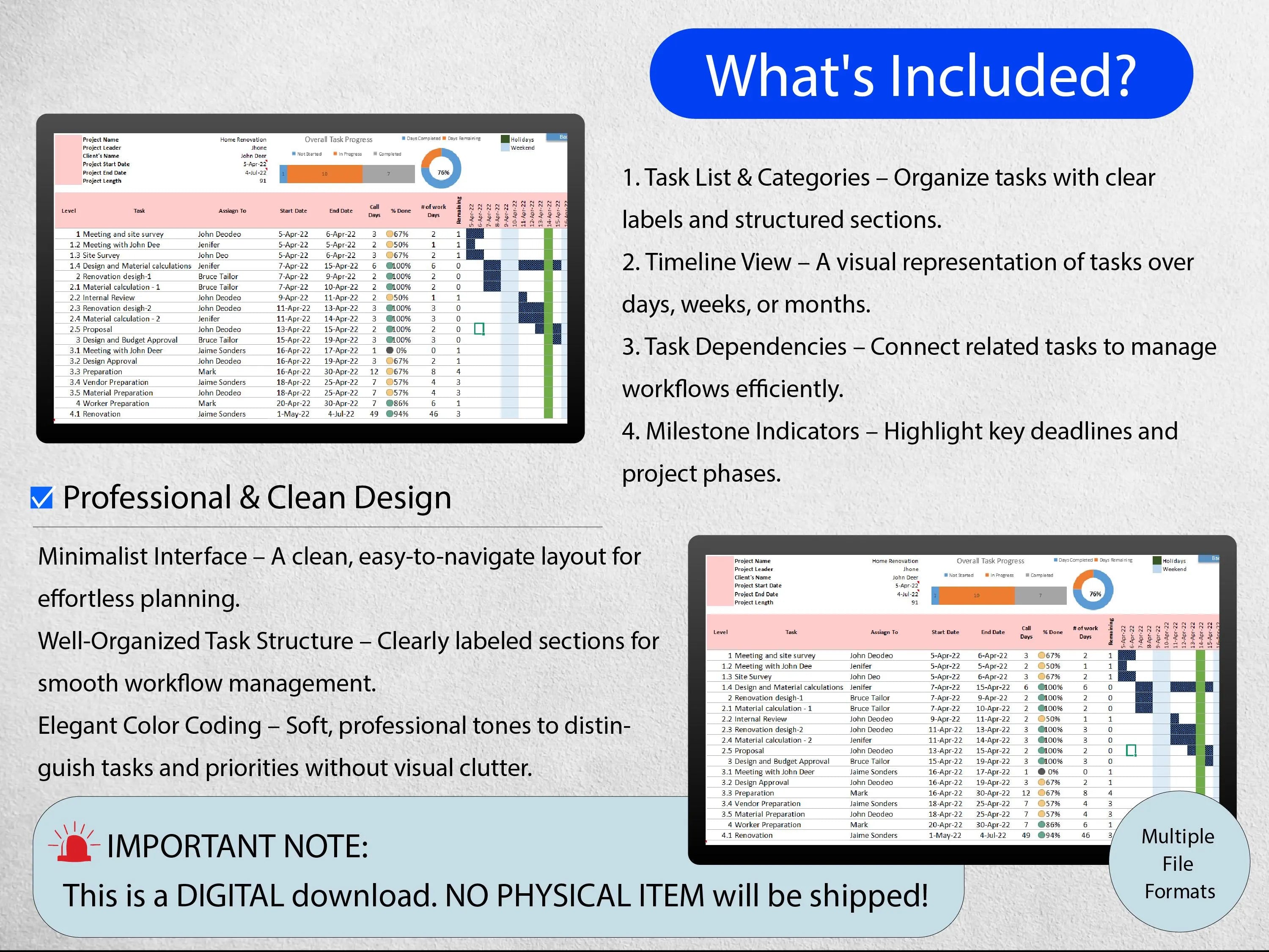 Gantt Chart Project Planner Templates